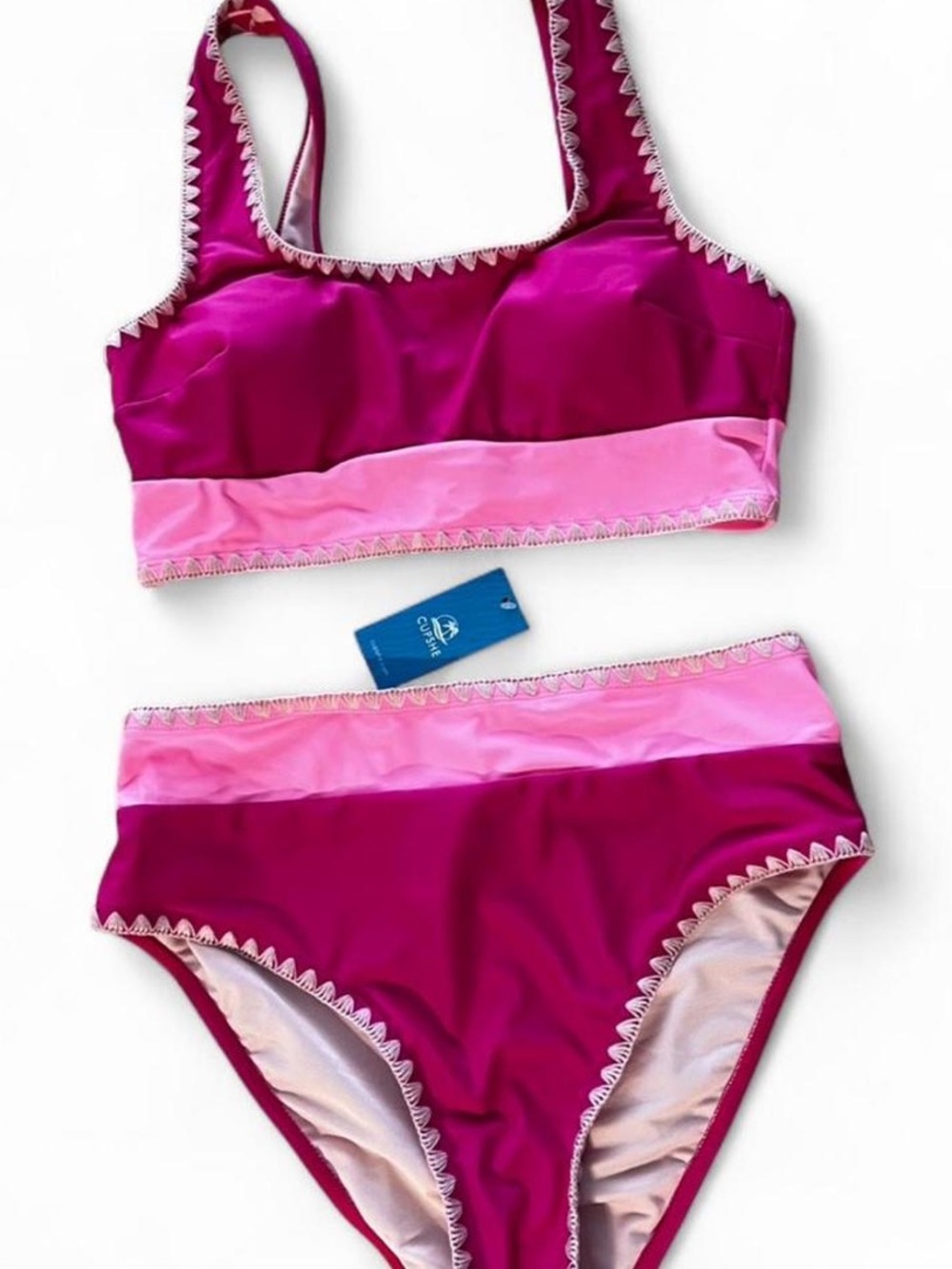 Cupshe Woman’s Two-Piece Bikini Set in Magenta and Light Pink - Size Medium, NWT
